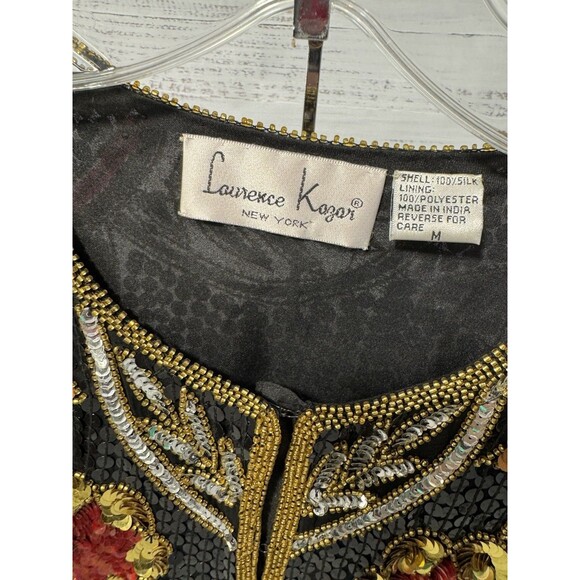 Laurence Kazar Vintage 80s Sequin Beaded Silk Jacket Black Women’s Medium - Picture 15 of 16